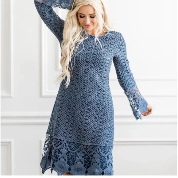 Mikarose Dresses & Skirts - Mikarose Women's Lydia Crochet Overlay Long-Sleeve BOHO Dress
